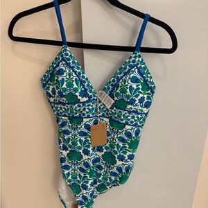 Boden woman’s One Piece in Blue and Green Floral
